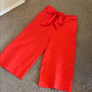 Bright Red Wide-Leg Pants with Bow